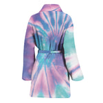 Teal And Pink Tie Dye Print Women's Bathrobe