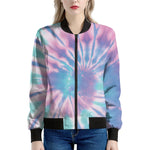 Teal And Pink Tie Dye Print Women's Bomber Jacket