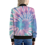 Teal And Pink Tie Dye Print Women's Bomber Jacket