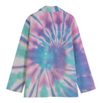 Teal And Pink Tie Dye Print Women's Cotton Blazer