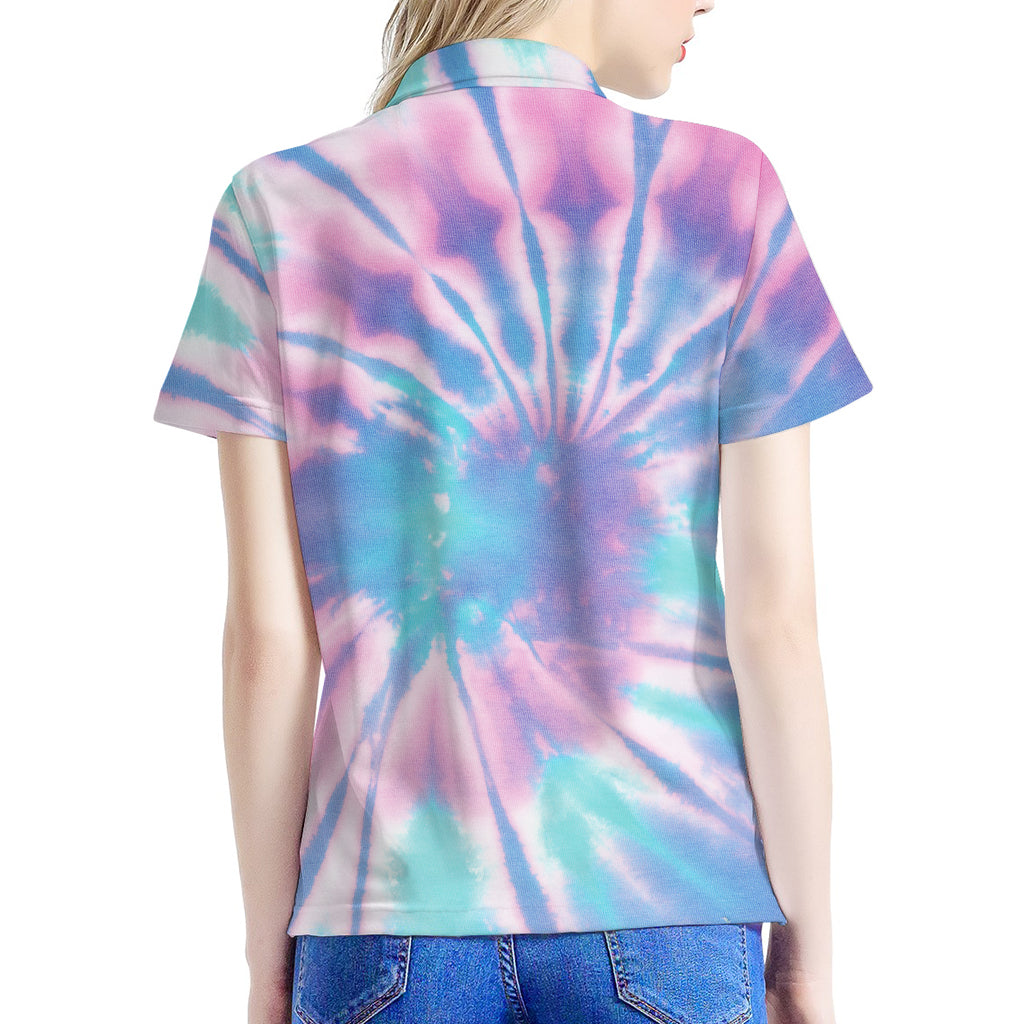Teal And Pink Tie Dye Print Women's Polo Shirt