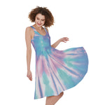 Teal And Pink Tie Dye Print Women's Sleeveless Dress