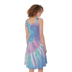 Teal And Pink Tie Dye Print Women's Sleeveless Dress