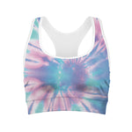 Teal And Pink Tie Dye Print Women's Sports Bra