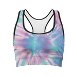 Teal And Pink Tie Dye Print Women's Sports Bra