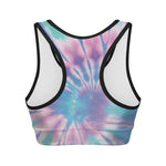 Teal And Pink Tie Dye Print Women's Sports Bra