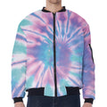 Teal And Pink Tie Dye Print Zip Sleeve Bomber Jacket