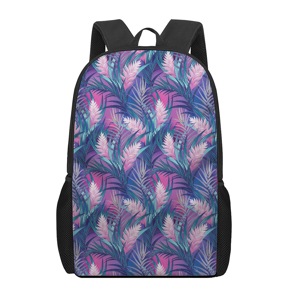 Teal And Pink Tropical Floral Print 17 Inch Backpack