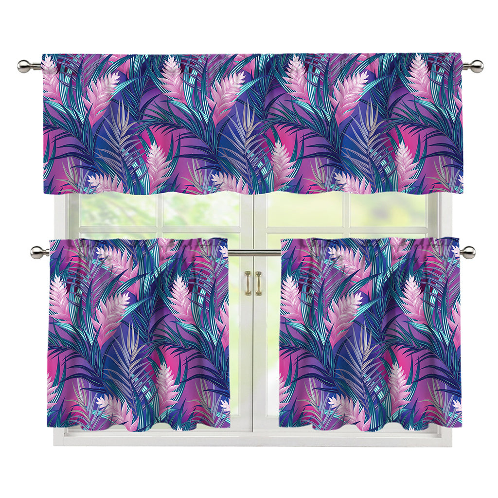 Teal And Pink Tropical Floral Print 3 Piece Kitchen Curtains
