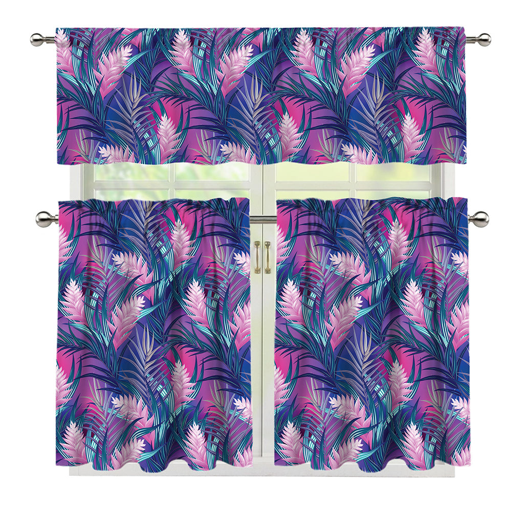 Teal And Pink Tropical Floral Print 3 Piece Kitchen Curtains