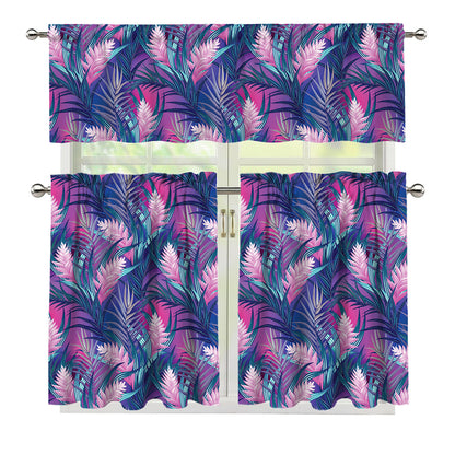 Teal And Pink Tropical Floral Print 3 Piece Kitchen Curtains