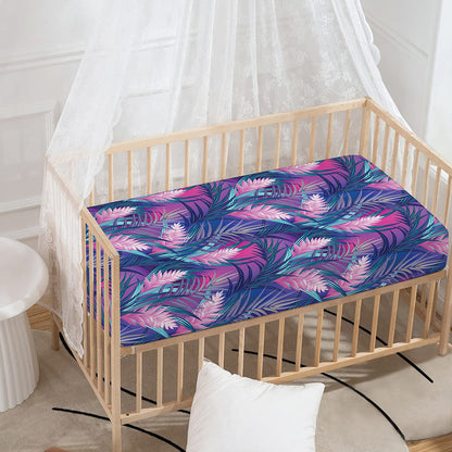 Teal And Pink Tropical Floral Print Baby Crib Sheet