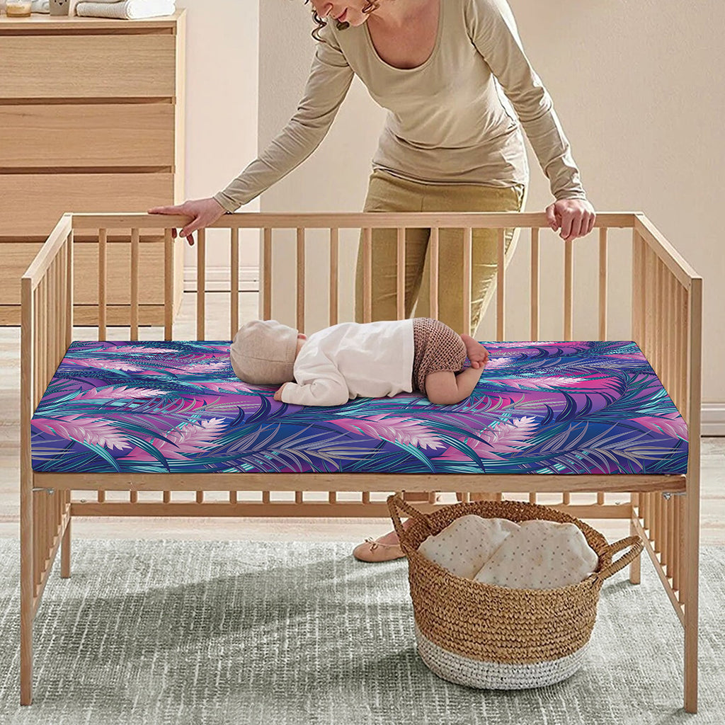 Teal And Pink Tropical Floral Print Baby Crib Sheet