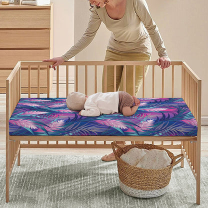 Teal And Pink Tropical Floral Print Baby Crib Sheet