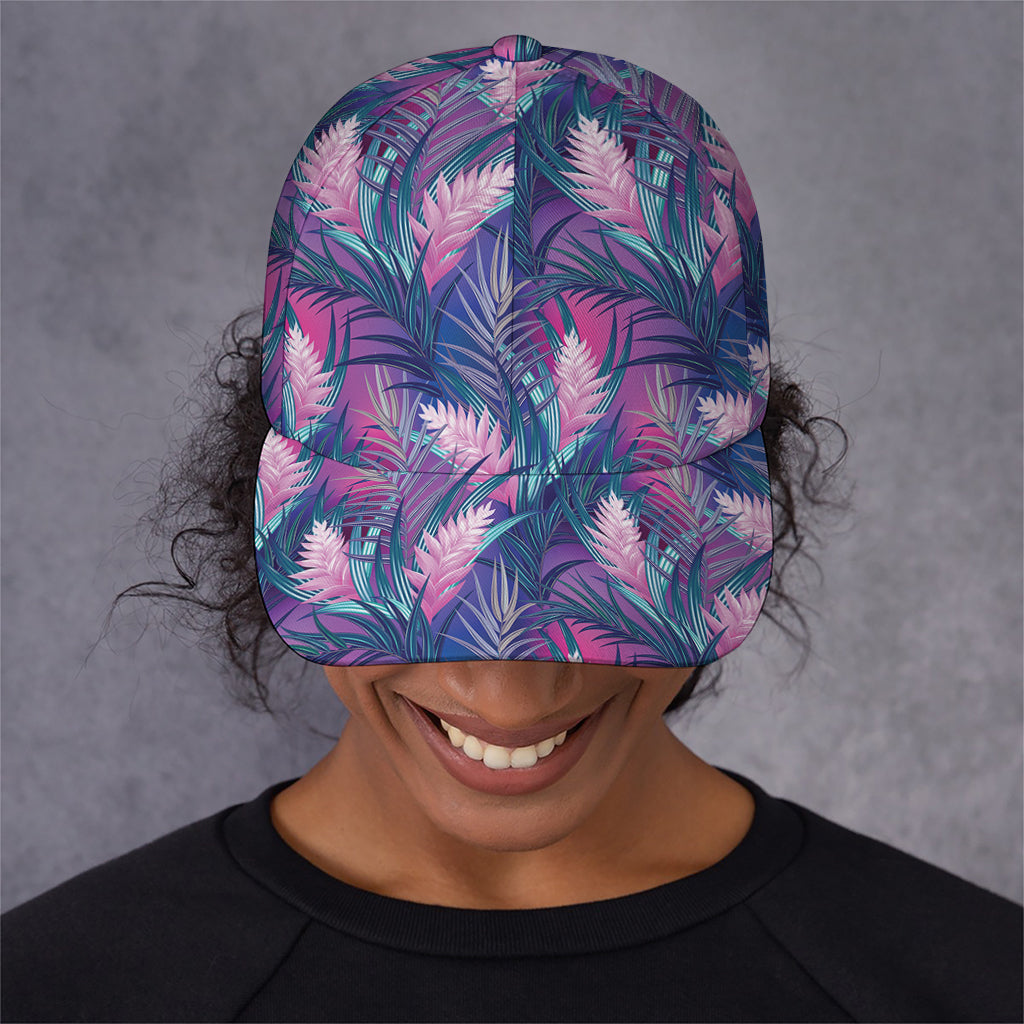Teal And Pink Tropical Floral Print Baseball Cap