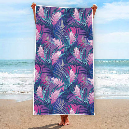 Teal And Pink Tropical Floral Print Beach Towel