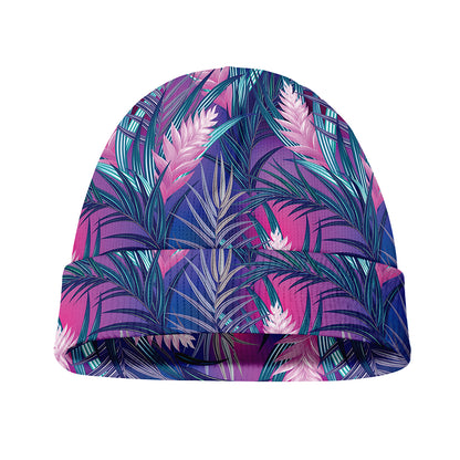 Teal And Pink Tropical Floral Print Beanie