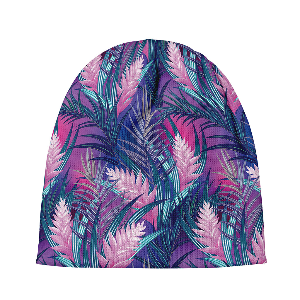 Teal And Pink Tropical Floral Print Beanie