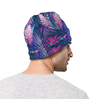 Teal And Pink Tropical Floral Print Beanie