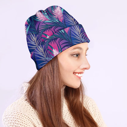 Teal And Pink Tropical Floral Print Beanie