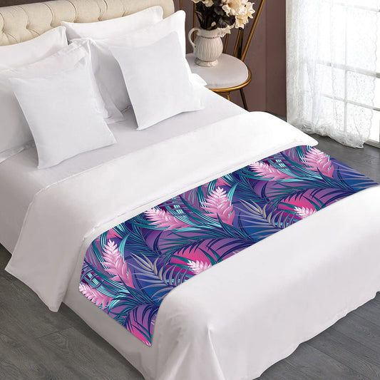 Teal And Pink Tropical Floral Print Bed Runner
