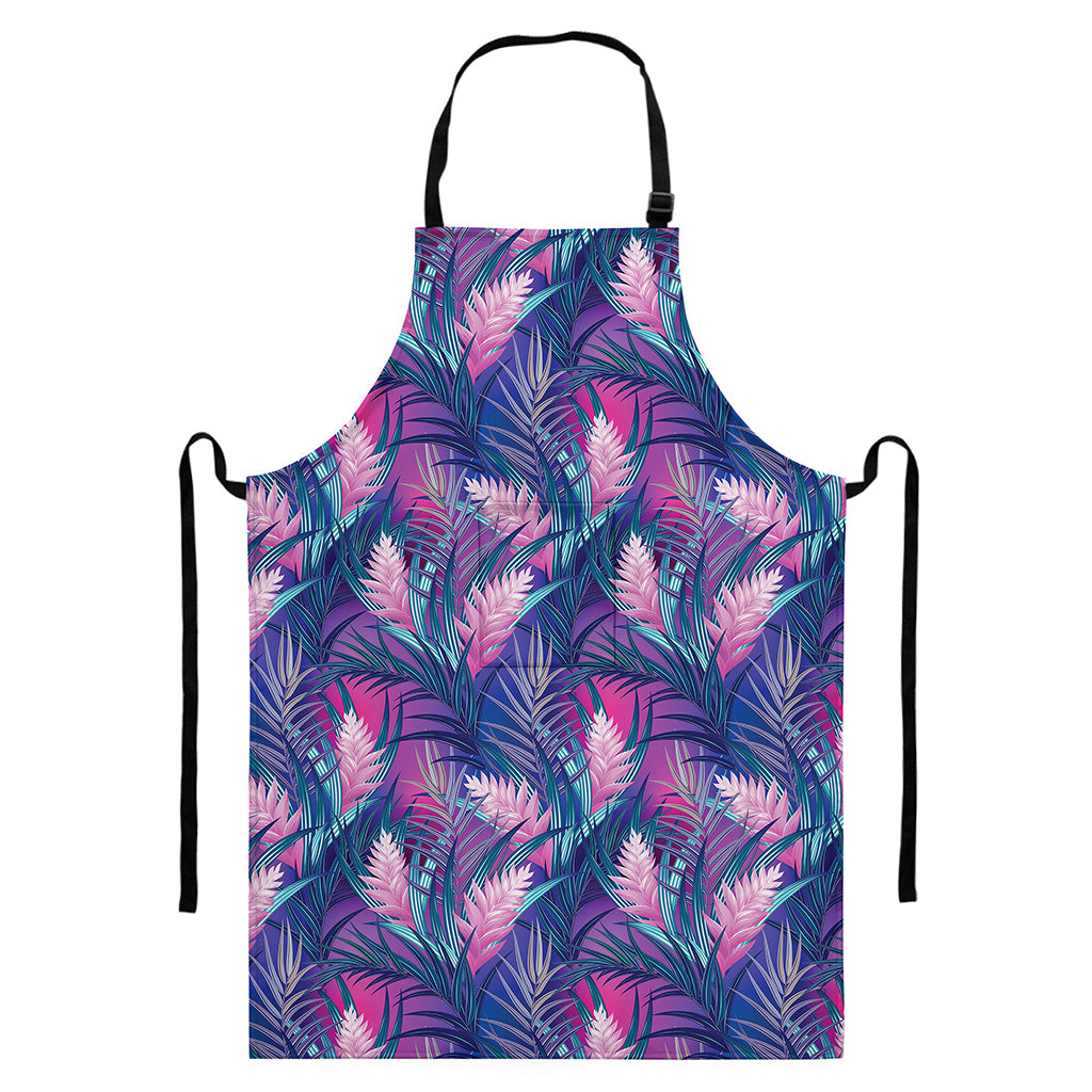 Teal And Pink Tropical Floral Print Bib Apron With Pocket