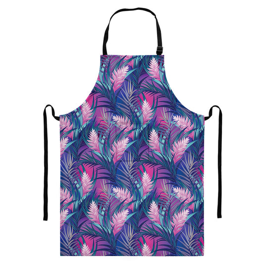 Teal And Pink Tropical Floral Print Bib Apron With Pocket