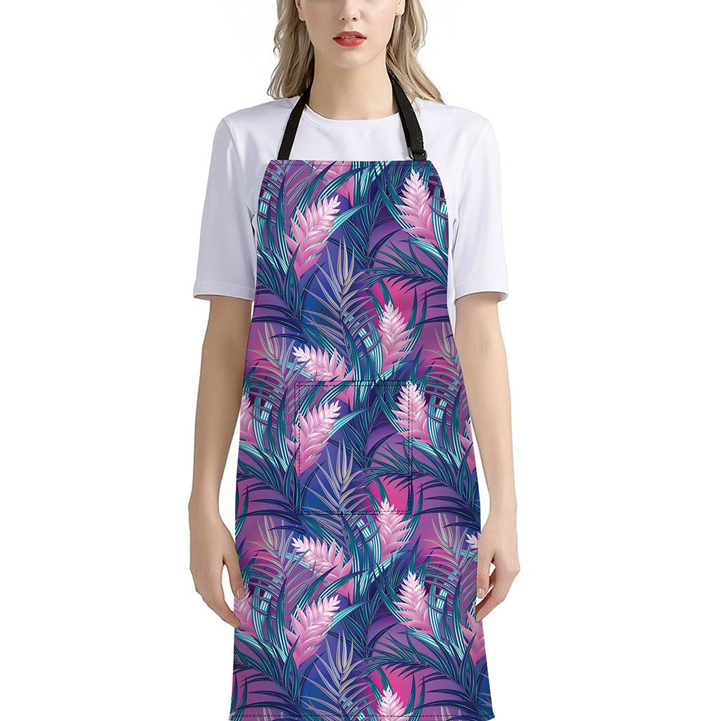 Teal And Pink Tropical Floral Print Bib Apron With Pocket