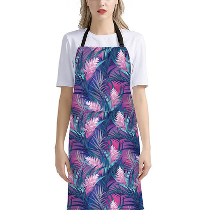 Teal And Pink Tropical Floral Print Bib Apron With Pocket