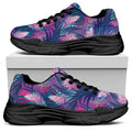 Teal And Pink Tropical Floral Print Black Chunky Shoes