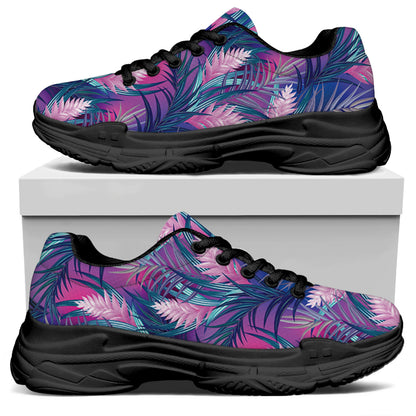 Teal And Pink Tropical Floral Print Black Chunky Shoes