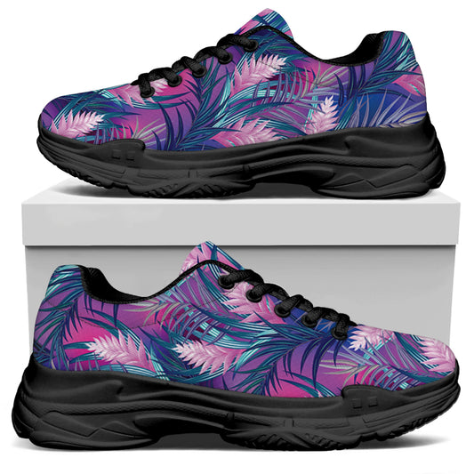 Teal And Pink Tropical Floral Print Black Chunky Shoes