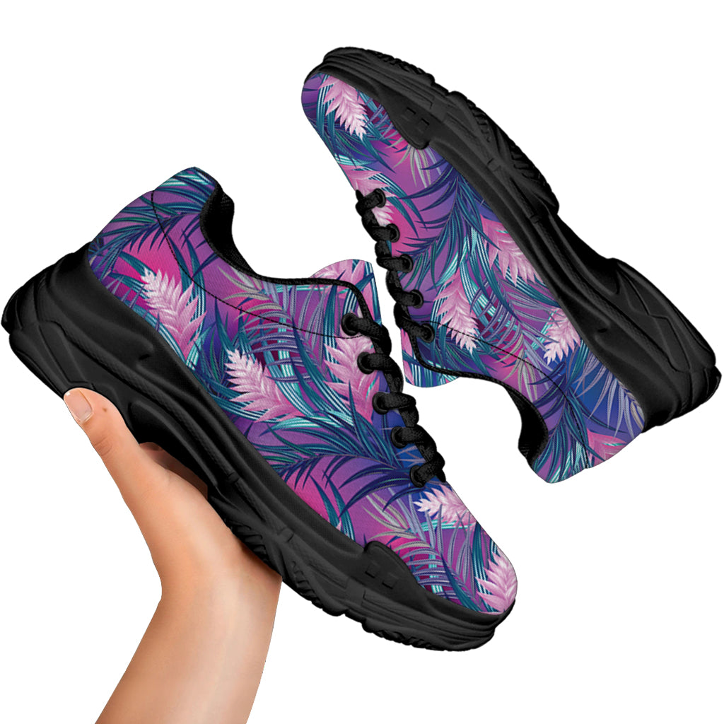 Teal And Pink Tropical Floral Print Black Chunky Shoes