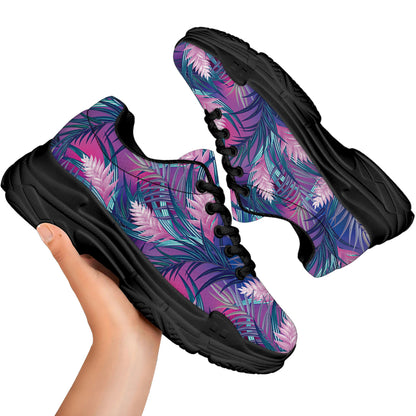 Teal And Pink Tropical Floral Print Black Chunky Shoes