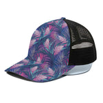 Teal And Pink Tropical Floral Print Black Mesh Trucker Cap