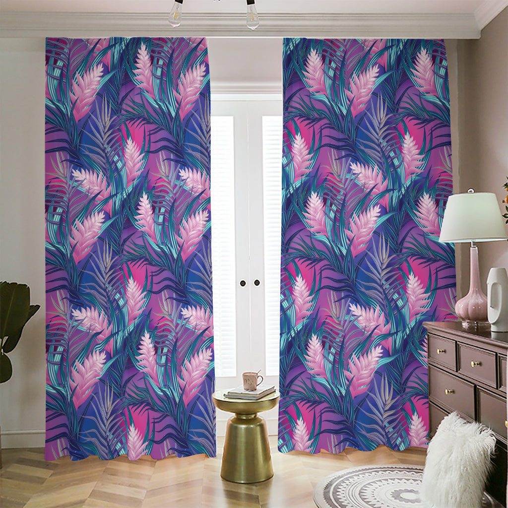 Teal And Pink Tropical Floral Print Blackout Pencil Pleat Curtains