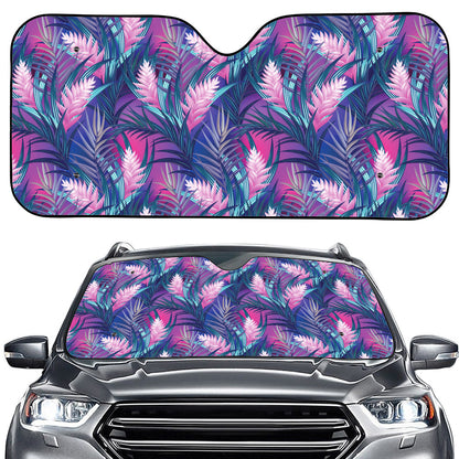 Teal And Pink Tropical Floral Print Car Windshield Sun Shade