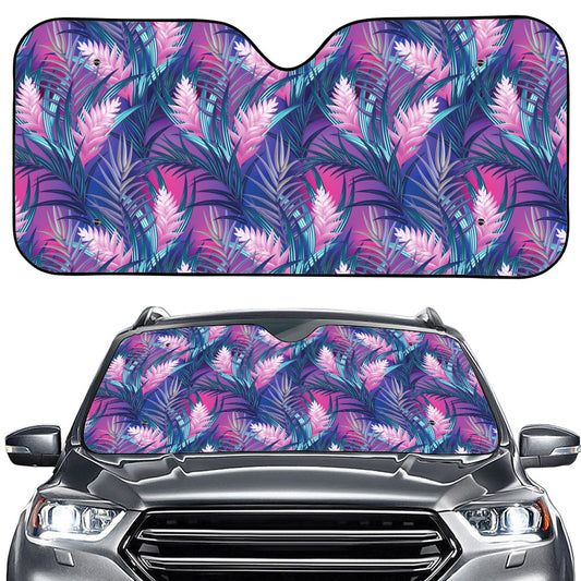 Teal And Pink Tropical Floral Print Car Windshield Sun Shade