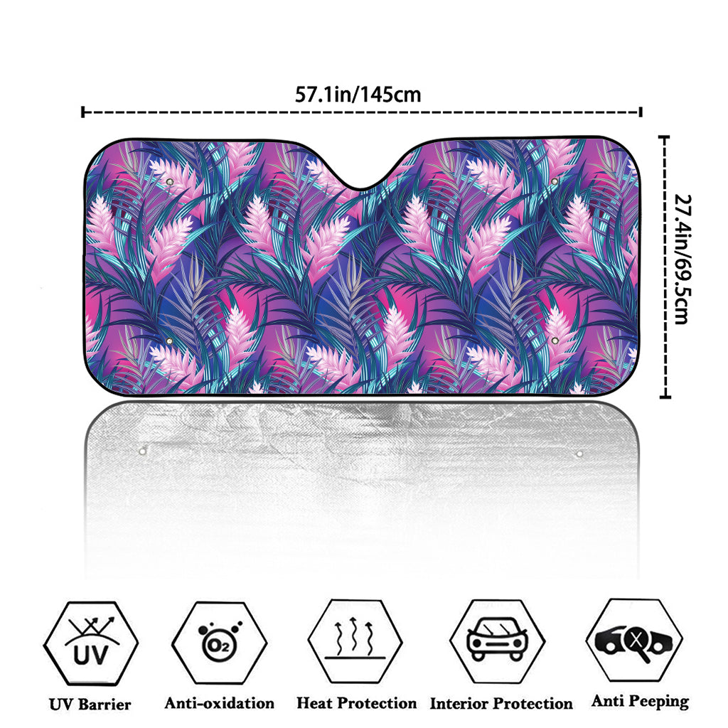 Teal And Pink Tropical Floral Print Car Windshield Sun Shade