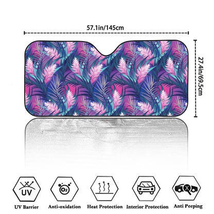 Teal And Pink Tropical Floral Print Car Windshield Sun Shade