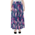 Teal And Pink Tropical Floral Print Chiffon Maxi Skirt