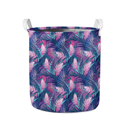 Teal And Pink Tropical Floral Print Collapsible Laundry Basket