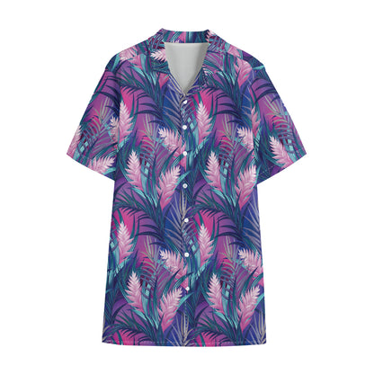 Teal And Pink Tropical Floral Print Cotton Hawaiian Shirt