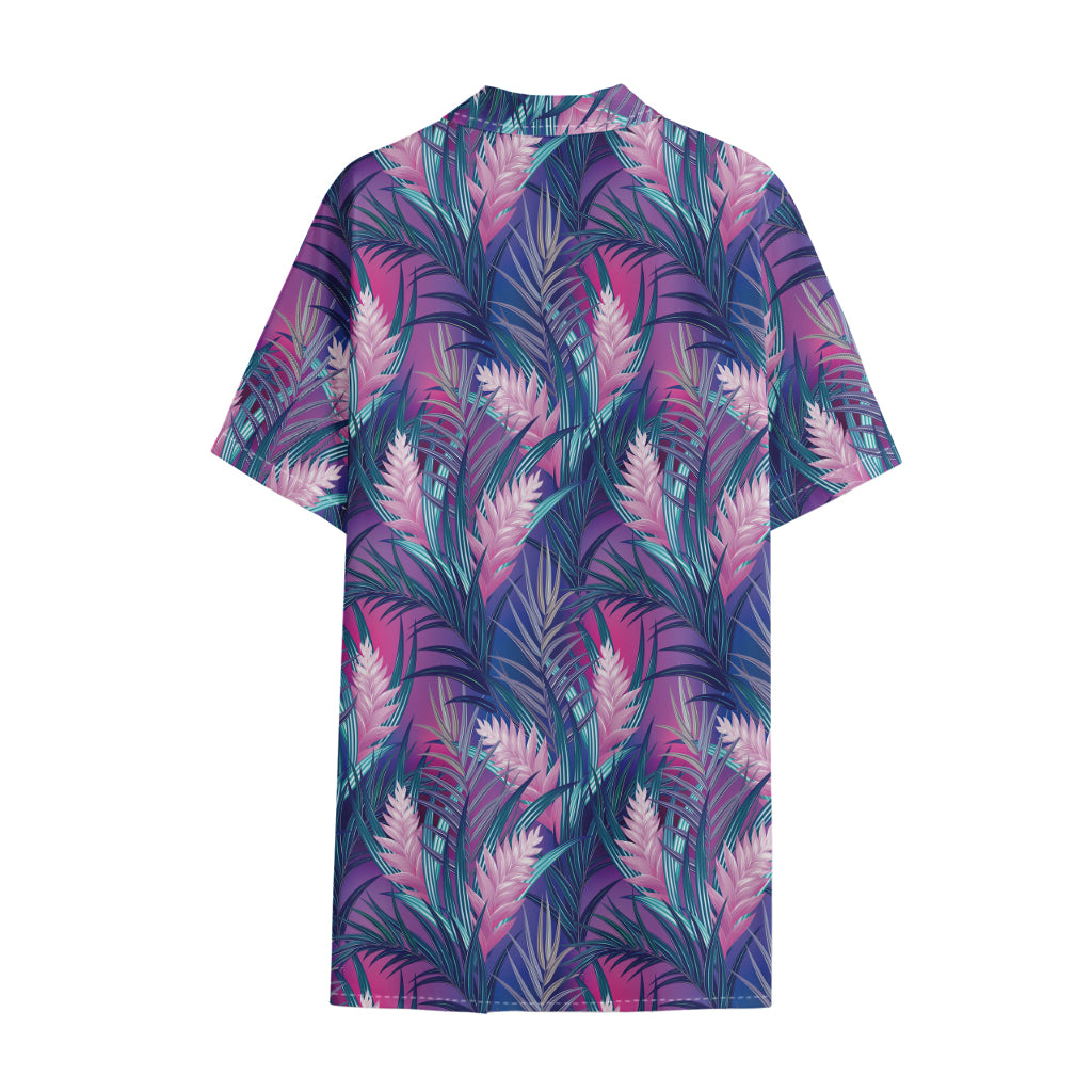 Teal And Pink Tropical Floral Print Cotton Hawaiian Shirt