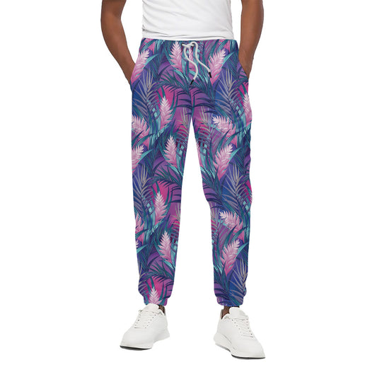 Teal And Pink Tropical Floral Print Cotton Pants