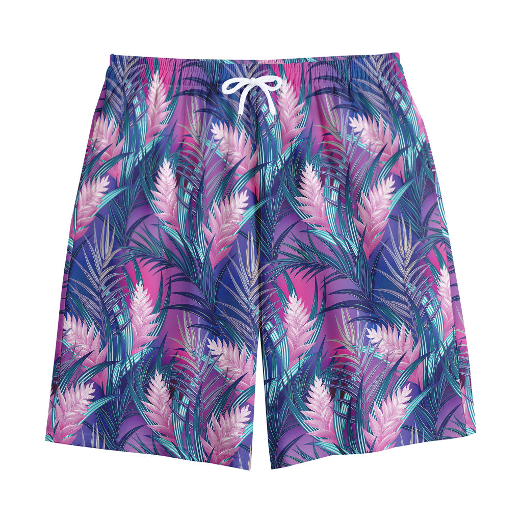 Teal And Pink Tropical Floral Print Cotton Shorts