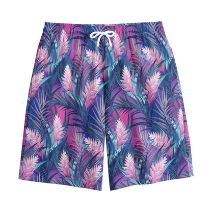 Teal And Pink Tropical Floral Print Cotton Shorts