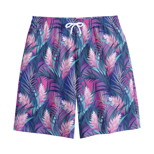 Teal And Pink Tropical Floral Print Cotton Shorts