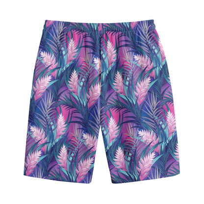 Teal And Pink Tropical Floral Print Cotton Shorts