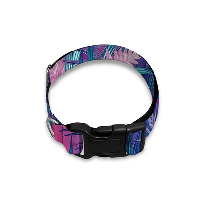Teal And Pink Tropical Floral Print Dog Collar
